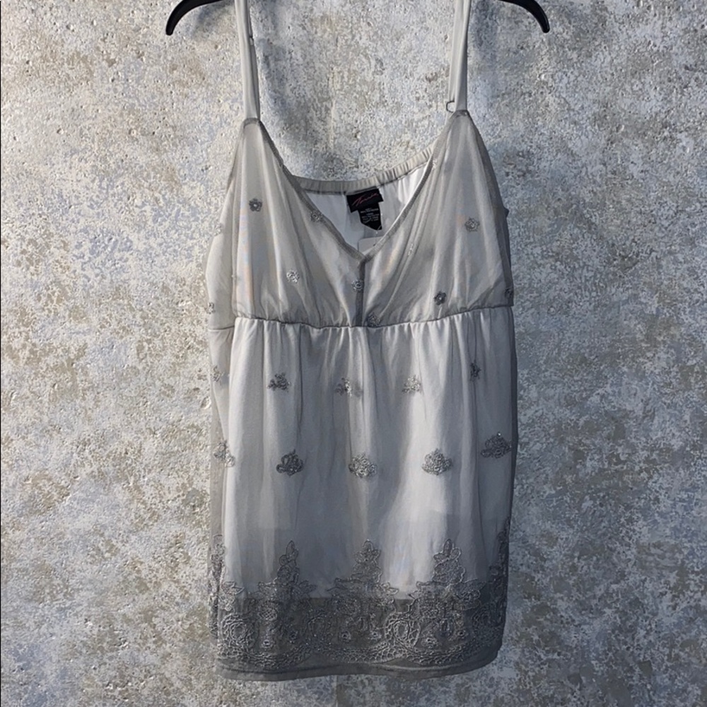 Torrid NWT 2 babydoll top silver with embroidery